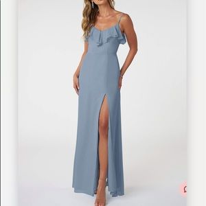 Dusty blue, long, chiffon bridesmaids dress